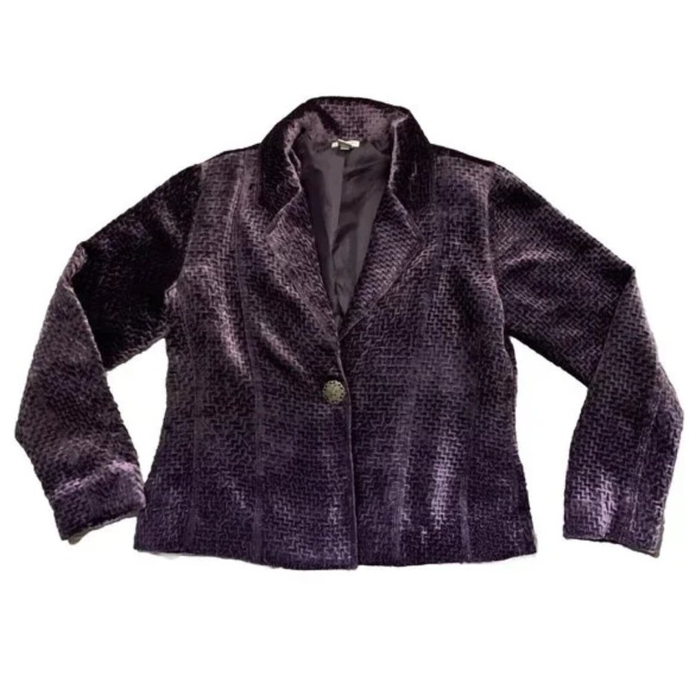CHICO'S Mesmerise Jigsaw Purple Single Button Velvet Jacket Whimsigoth